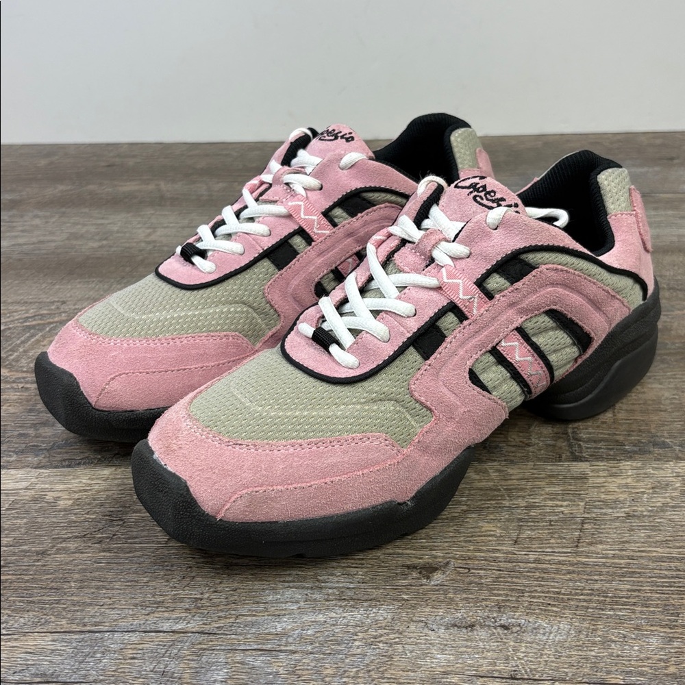 Capezio Dance Sneakers Pink & Tan Split Sole Jazz Shoes Size 9